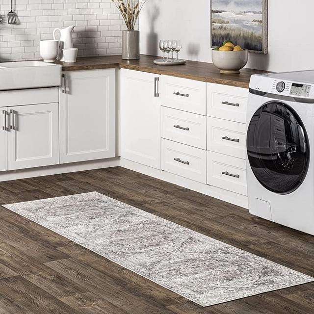 nuLOOM Brielle Machine Washable Vintage Medallion Runner Rug, 2' 6" x 6', Grey