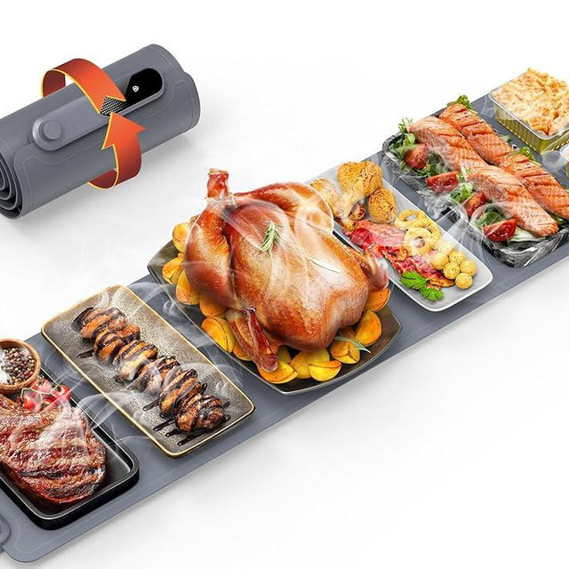 FEPPO Warming Mat for Food, Extra-Long Size 42"x12", Fast Full-Surface Heating Food Warming Mat with 6-Hour Timer & 19-Level Temperature Control, Roll Up Food Warmers for Parties Buffet