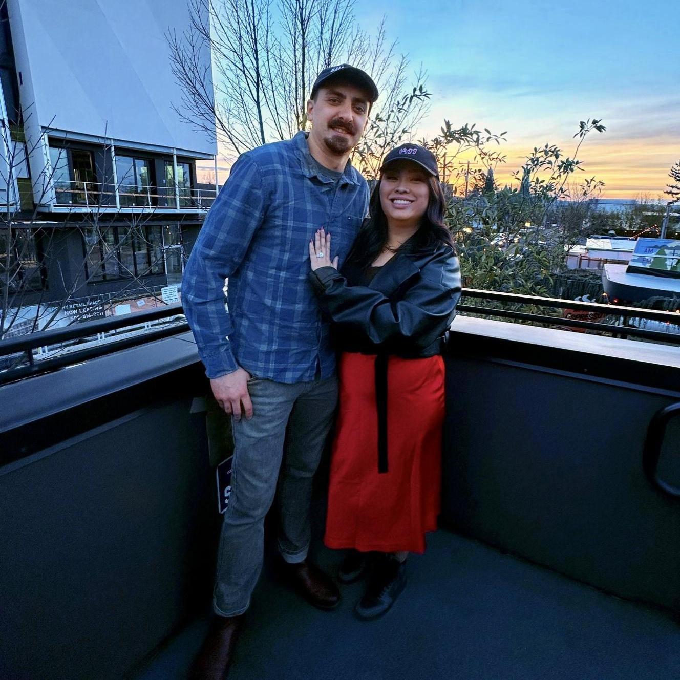 The first day after getting engaged, on Sara's birthday!
