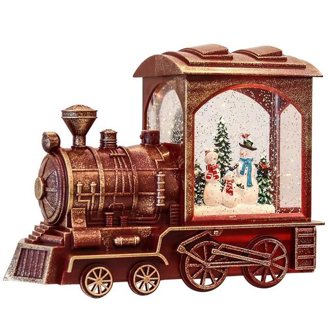 Eldnacele Singing Christmas Train Snow Globe with Music & Timer, Lighted-up Battery Operated Glittering Lantern for Christmas Table Centerpiece Decoration and Gift- Snowman