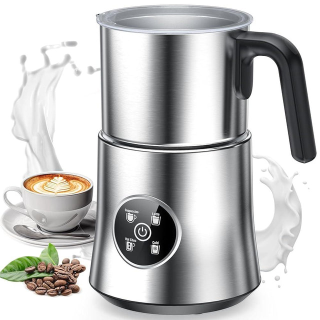 Milk Frother and Steamer, 4-in-1 Automatic Electric Milk Frothers, 900ml Detachable Stainless Steel Jug with Latte Art Spout, Hot & Cold Foam Maker for Coffee, Lattes, Cappuccinos