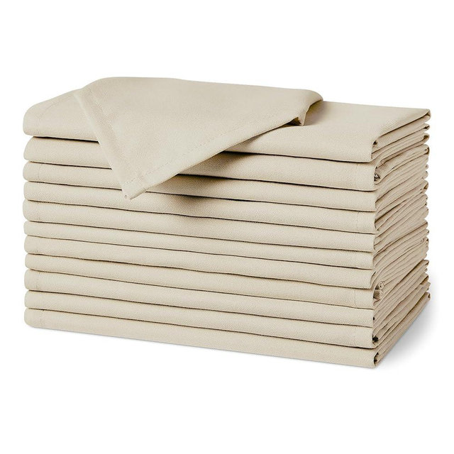 Amazon Basics Reusable Stain and Wrinkle Resistant Cloth Napkins, 12 Pack, 17 x 17 inches, Beige