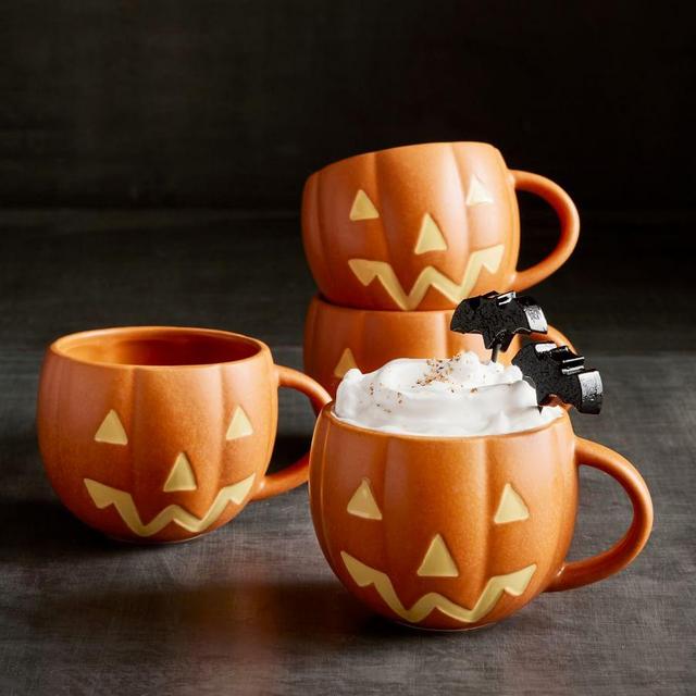 Jack O'Lantern Stoneware Mug, Set of 4 - Orange