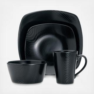 Black on Black Square 4-Piece Place Setting, Service for 1