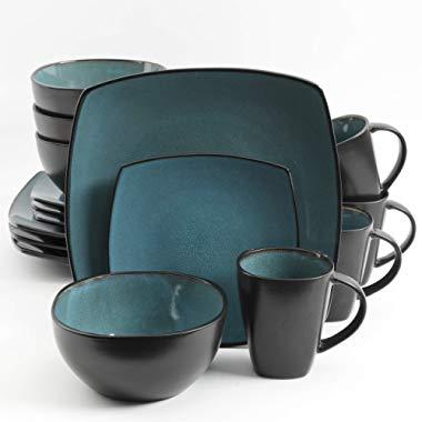 Gibson Elite 99813.16R Soho Lounge 16 Piece Reactive Glaze Dinnerware Set, Forest Green/Black Tutone