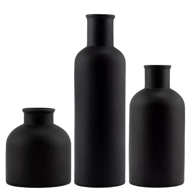 AuldHome Design Black Ceramic Vases, 3pc Set; Matte Black Decorative Pottery Vases, Farmhouse Contemporary Style