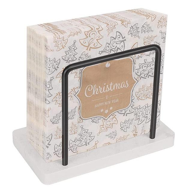 Livabber Napkin Holder, Metal Napkin Holder with Marble Base Modern Freestanding Tissue Paper Dispenser for Table Kitchen, Black