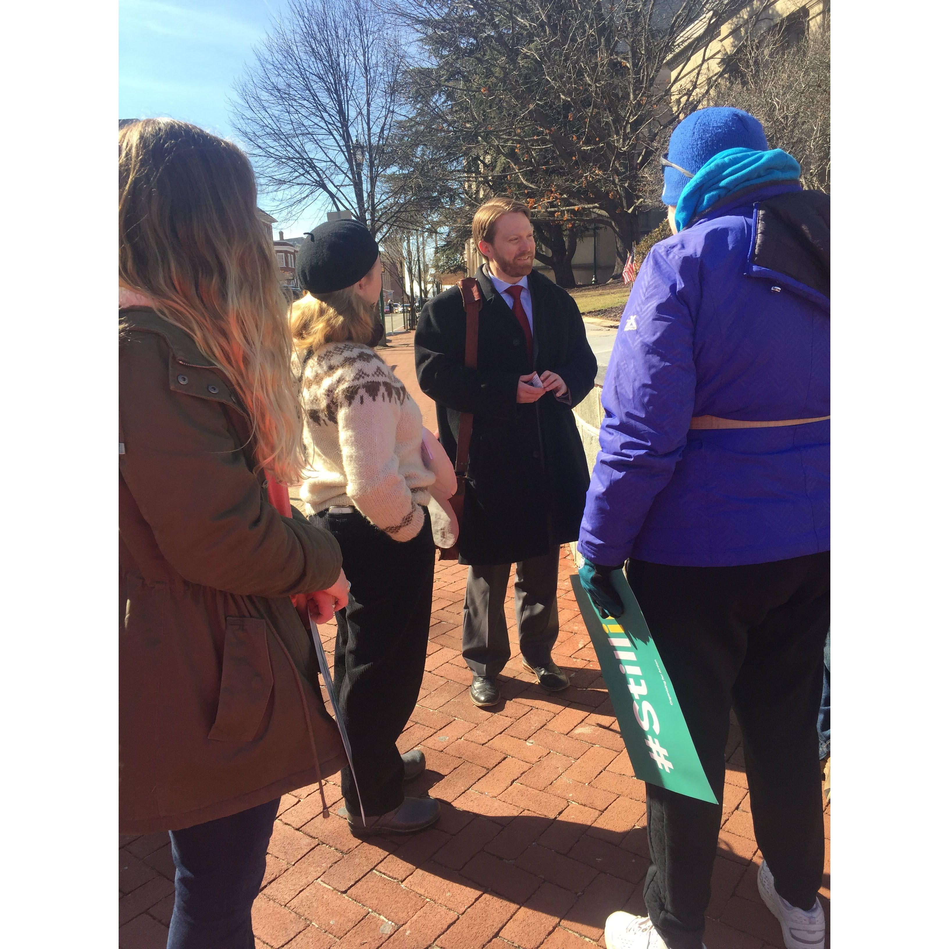 A fellow advocate snapped this shot of Don talking with us while we were pushing for Climate Action. (That's Jess on the left!)  This is the "first" time our paths crossed :)