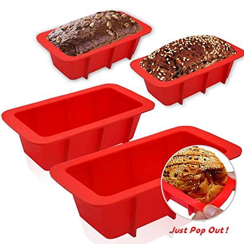 WALFOS Mini Loaf Pan Set - NON-STICK,FLEXIBLE Silicone Bread Loaf Pan ! JUST POPS OUT! - Food Grade & BPA Free (4 Pieces)