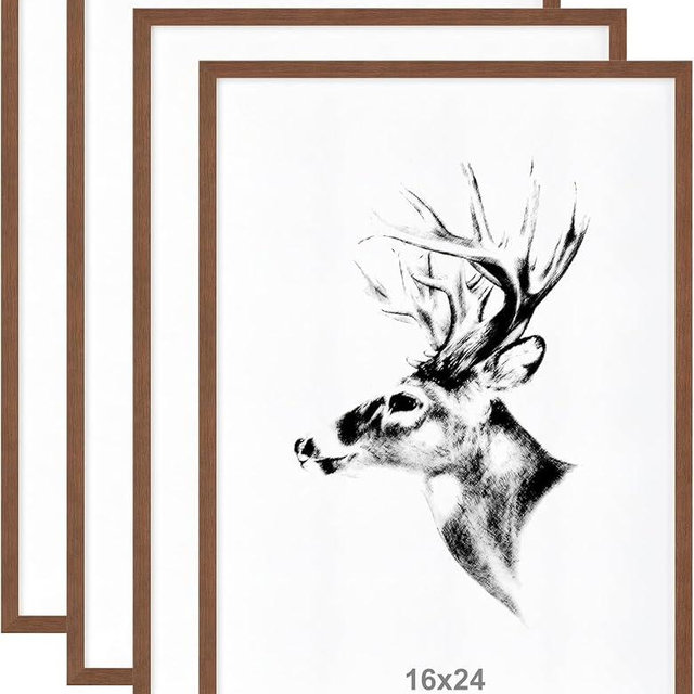 Yaetm 16x24 Picture Frames Set of 4, Walnut Brown, Solid Wood Frame 16 x 24 Frame for Gallery Wall, Photos, Posters & Art Prints, Wall Mount (4 pack, Walnut)