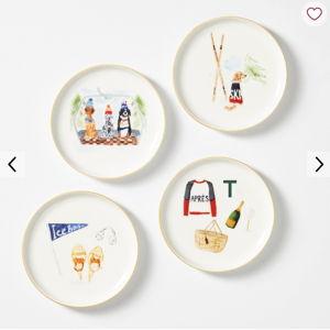 Mark Graham x Gray Malin Après Ski Coasters, Set of 4 - add personalization "T" in R font forrest green