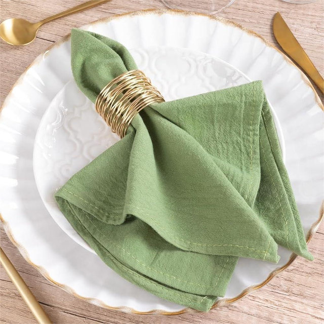 MLMW Thick Cotton Linen Napkins Set of 6 Pack Soft Cloth Dinner Napkins 17"×17" Bulk Rustic Table Napkins for Wedding Party Table Decoration Sage Green