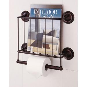 15.12 in. W Wall Mount Magazine Rack with Toilet Paper Holder in Bronze
