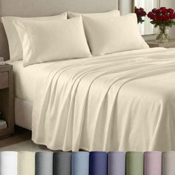 California Design Den Queen Bed Sheets Set - Luxury 1000 Thread Count Sateen, Thick and Natural 100% Cotton Sheets Queen Size Bedding Set - Ivory (Creamy Beige Tone)