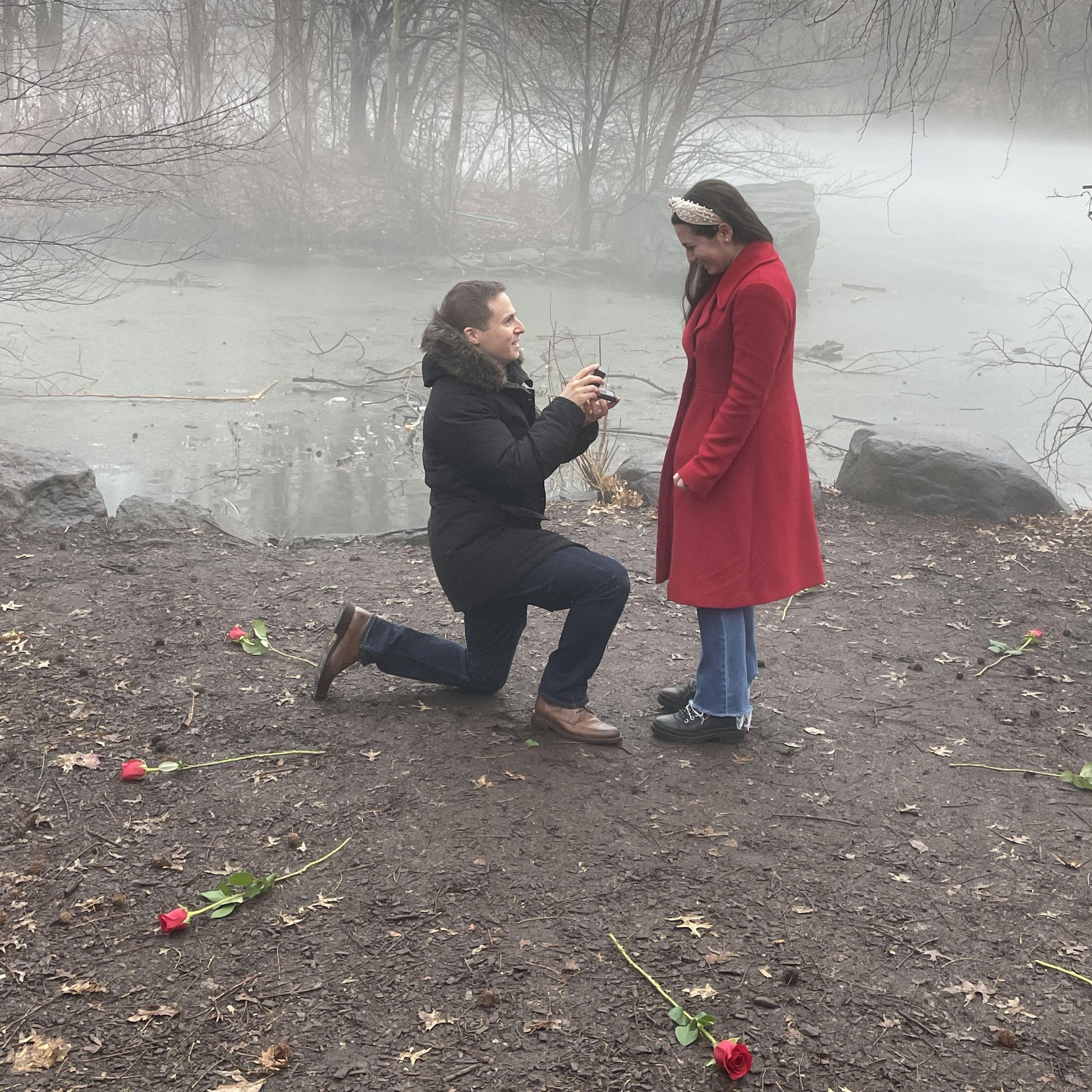 Mark proposed in Central Park, surrounded by roses.