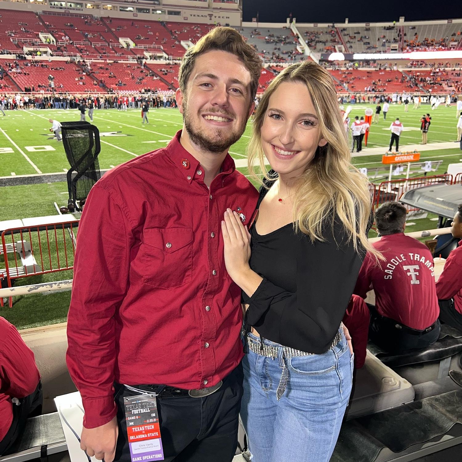 Kaitlin and her friends were able to sit near Christopher to watch him cheer on Texas Tech Football
