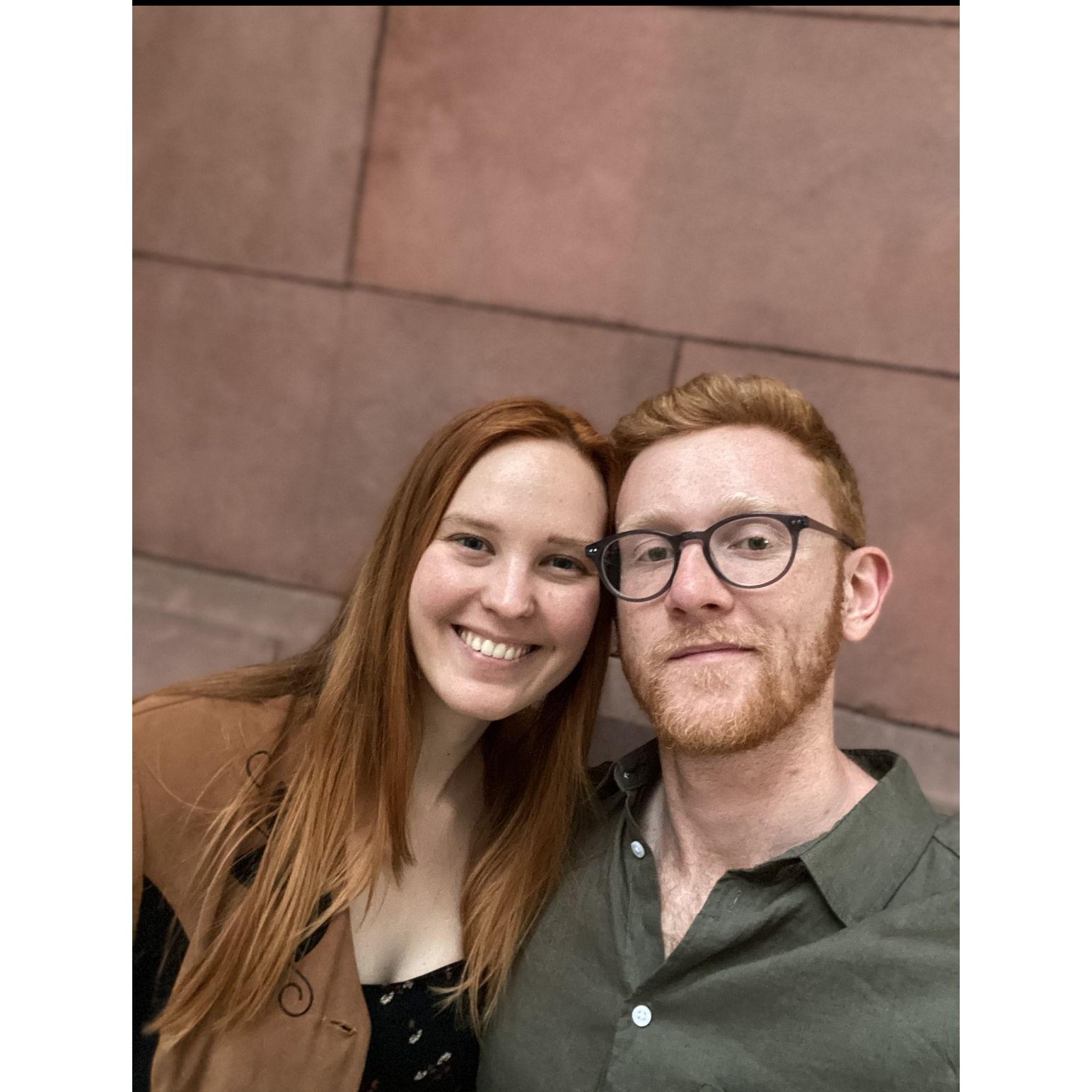 Date night in our neighborhood, the brick really brings out the orange hair!
