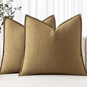 Decorative Linen Pillow Covers 18x18 Inch (Mustard Yellow)