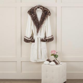 Faux Fur Trim Robe and Slipper Set