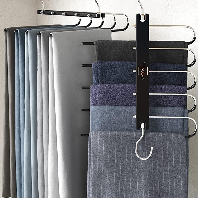 MORALVE Pants Hangers Space Saving - Hangers for Clothes Hanger Organizer - Jean Hangers Pants Rack Scarf Hanger Closet Space Saving Scarf Organizer - Magic Pants Hangers Pants Organizer 1 Pack