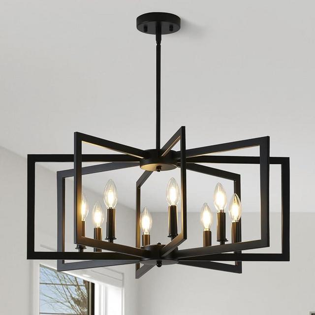MIAYBPH Black Chandelier for Dining Room, 8-Light Kitchen Chandelier Light Fixture Modern Metal Industrial Large Chandeliers for Farmhouse Entryway Living Room (E12 Bulbs Not Included)