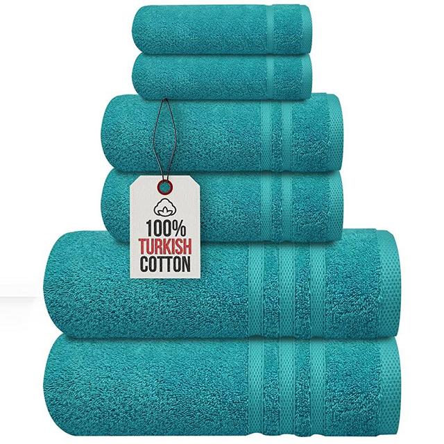 Infinitee Xclusives Premium Teal Turkish Bath Towels - [Pack of 6] 100% Turkish Cotton Bath Towels Set 2 Bath Towels, 2 Hand Towels and 2 Washcloths - Hotel & Spa Quality Turkish Bath Towels
