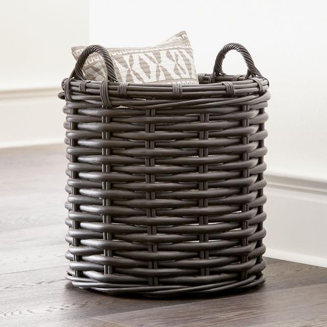 Black Rattan Woven Round Basket