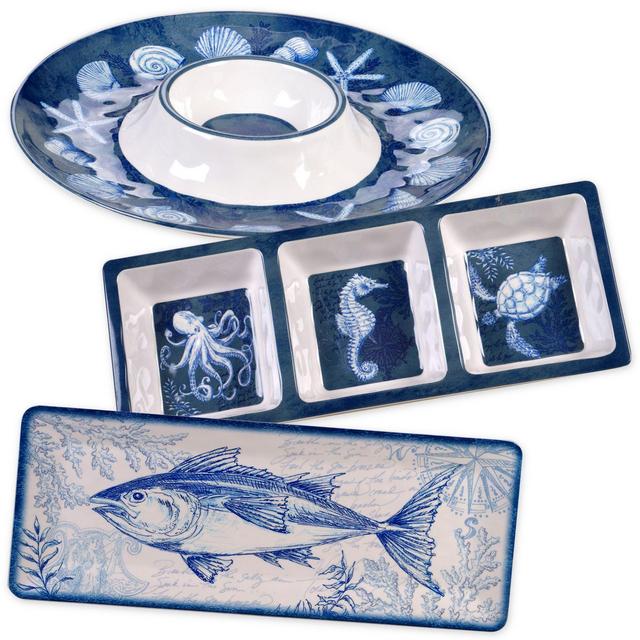 Certified International Oceanic 3-Piece Chip & Dip Set