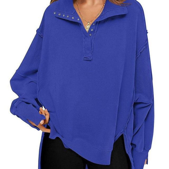 RUBZOOF Oversized Sweatshirt for Women Trendy Button Henley Neck Pullover Long Sleeve Tops Casual Fall Clothes XS-XL