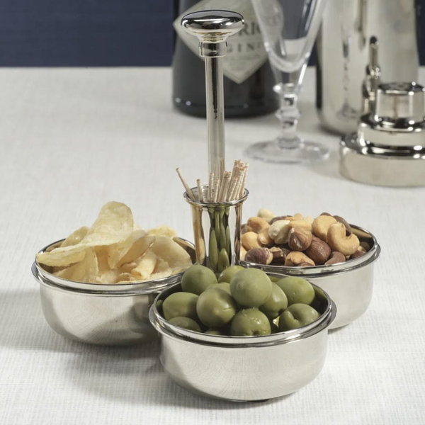 Basso Condiment Trio w/ Cocktail Pick Holder - Polished Nickel