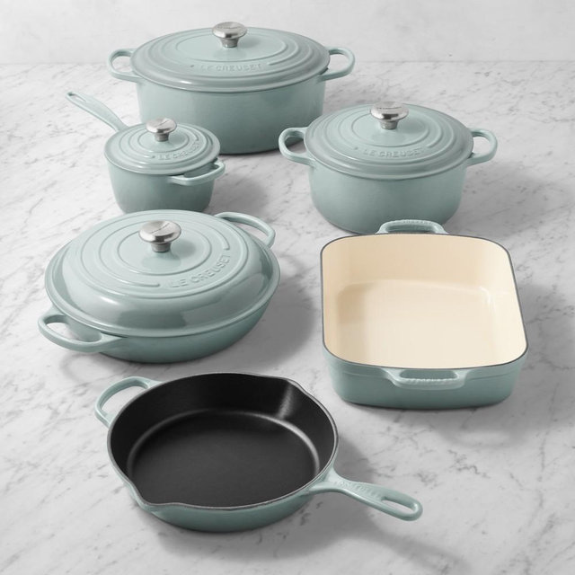 Le Creuset Signature Enameled Cast Iron 10-Piece Cookware Set, Sea Salt
