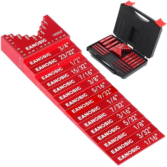 EANOSIC Setup Blocks Woodworking Tools - 16 PCS Height Gauge Block Set with Easy Block, Precision Ruler-Marked Bars - Solid Aluminum Alloy Setup Barsn Saw Gauges for Router and Table Saw Set Up
