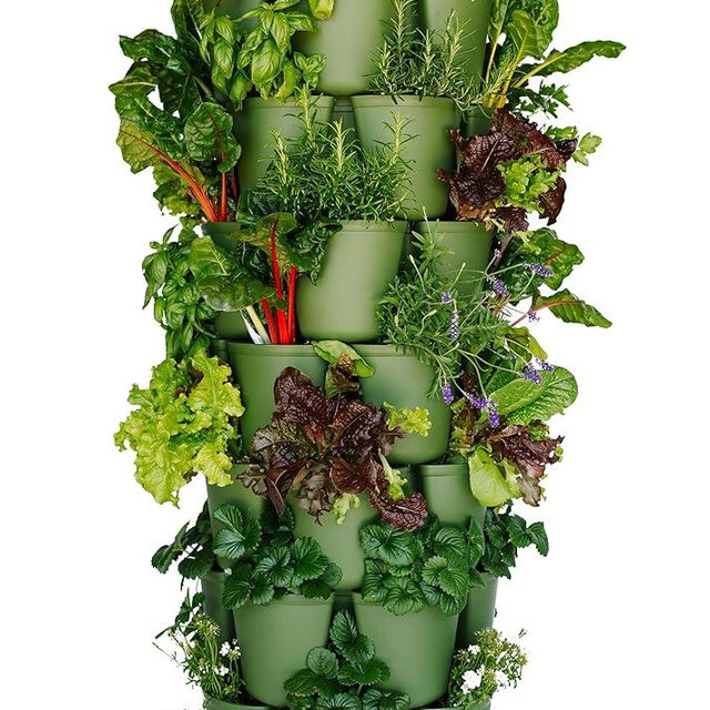 Greenstalk 7 Tier Leaf Vertical Planter for Growing a Variety of Strawberries, Vegetables, Herbs, & Flowers (Evergreen)