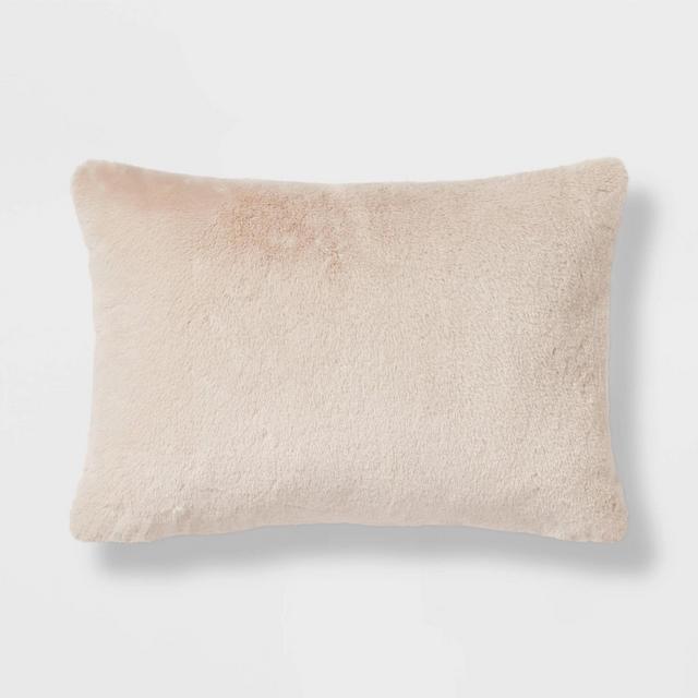 Faux Rabbit Fur Lumbar Throw Pillow Neutral - Threshold™