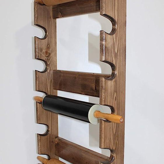 Rolling Pin Rack with Six Slots - Wood Rolling Pin Rack - Multiple Rolling Pin Rack - Rolling Pin Holder - Rolling Pin Storage - Rolling Pin Display Rack - Wall Mount Rolling Pin Rack