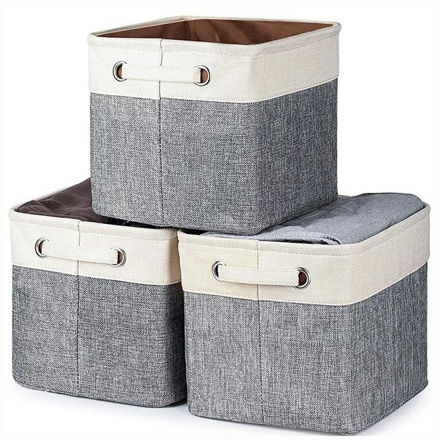 Kntiwiwo Foldable Storage Bin Collapsible Basket Cube Storage Organizer Bins with Dual Carry Handles for Home Closet Nursery Drawers Organizer, Set of 3