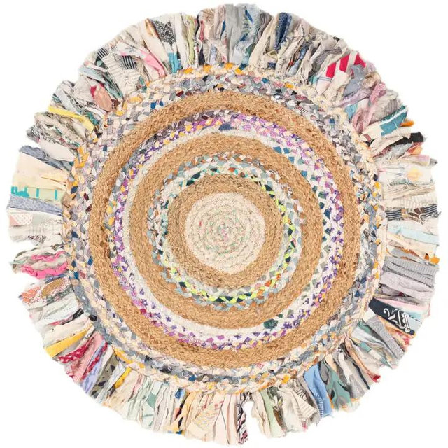 3' 1 x 3' 1 Hand Braided Chindi Jute Round Rug