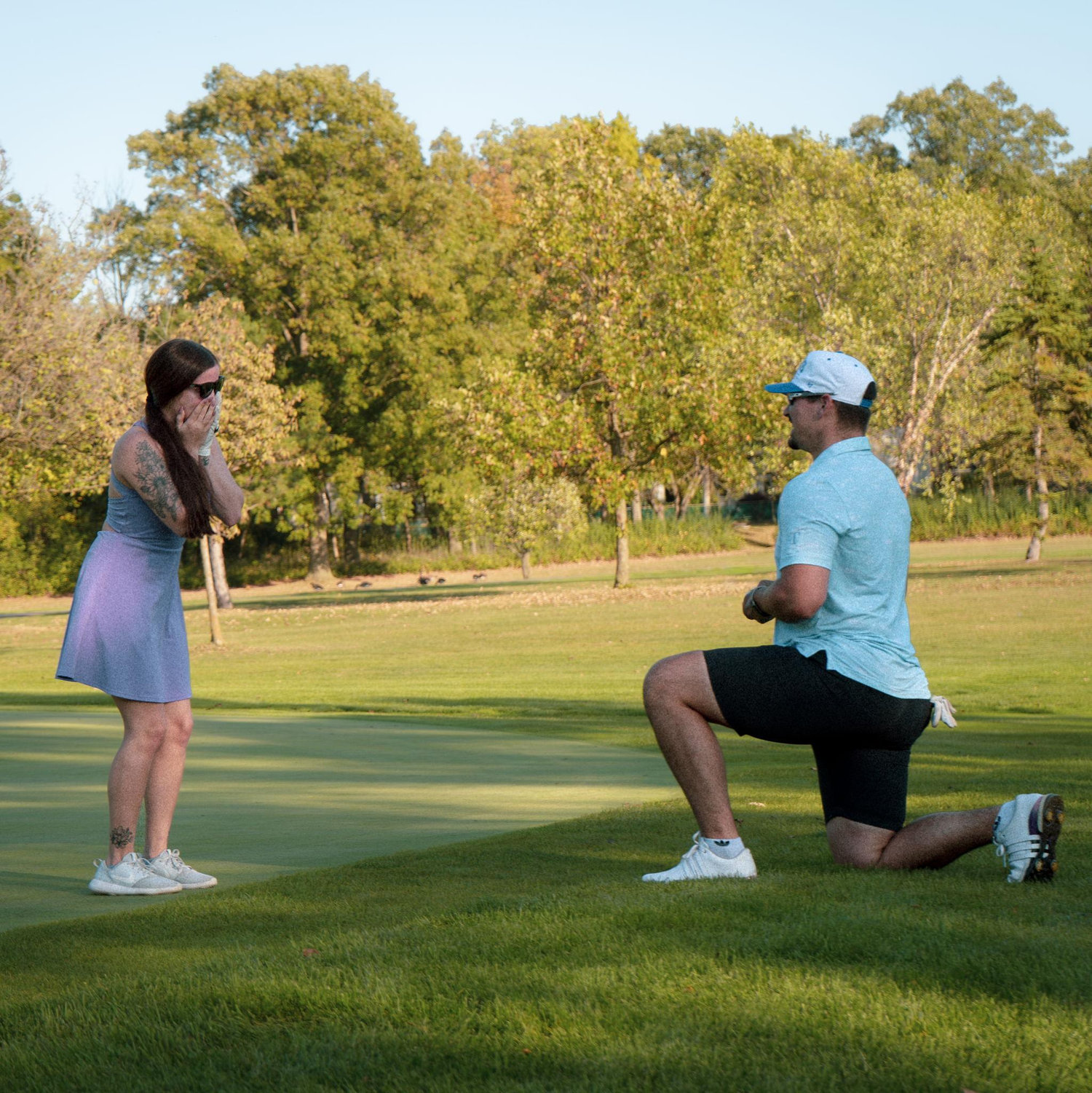 The proposal. Fun fact: Chace proposed to Maddie on the 6th hole of the golf course because their anniversary is the 6th of May.