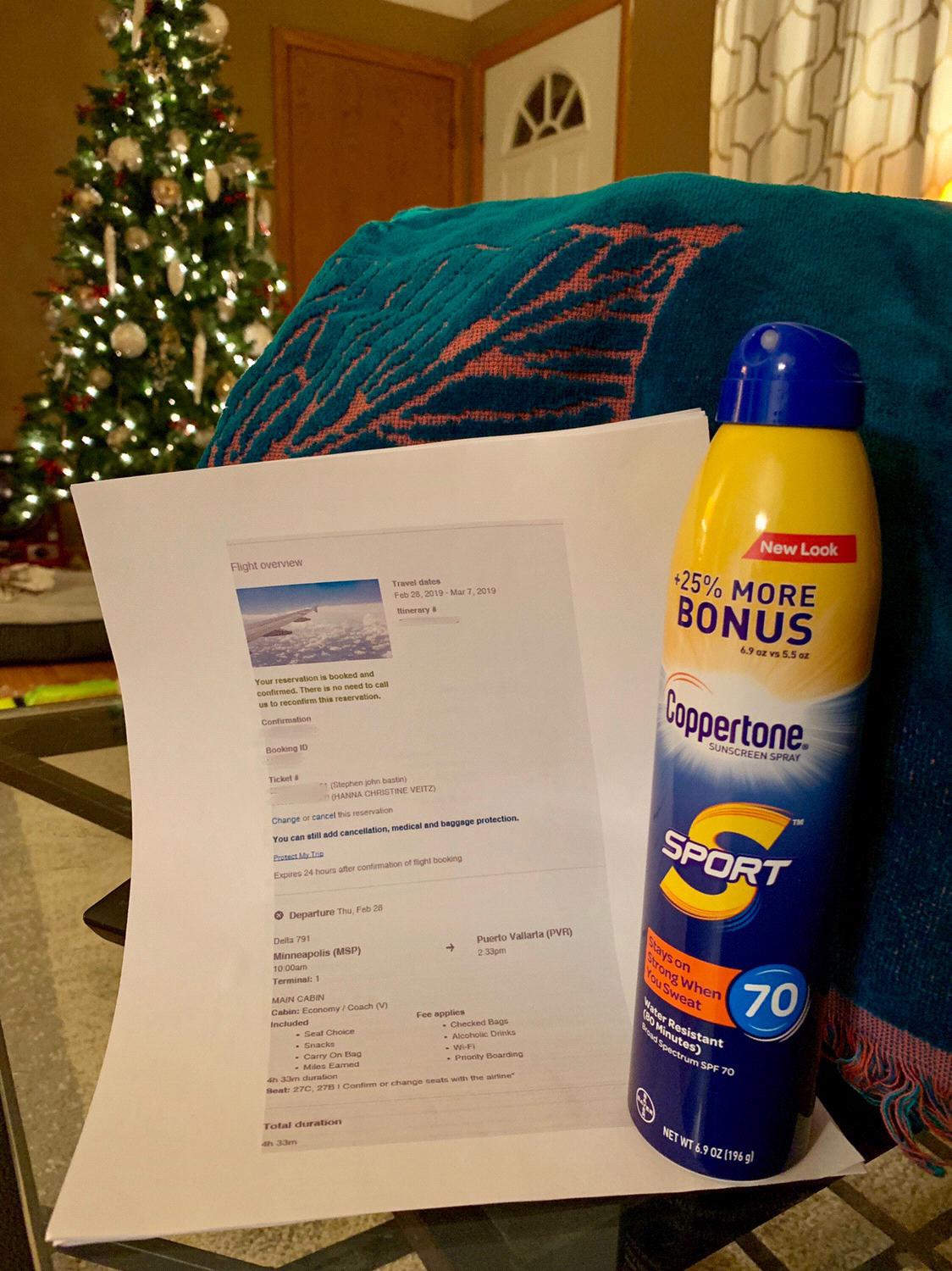 My Christmas present from Steve for booked flights and hotel to Puerto Vallarta, Mexico where he planned on getting down on one knee!
