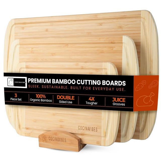 Bamboo Cutting Board Set – Charcuterie & Chopping Boards for Kitchen, Large & Small Sizes, Safe Cutting Boards for Meat, Cheese, Pizza – Home & Kitchen Gift Idea