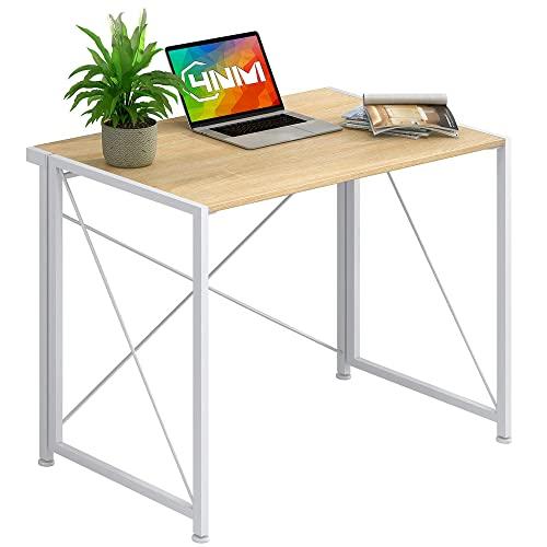 4NM No-Assembly Folding Writing Desk Small Computer Desk Laptop Table Compact Home Office Desk Study Reading Table for Space Saving Office Table - White