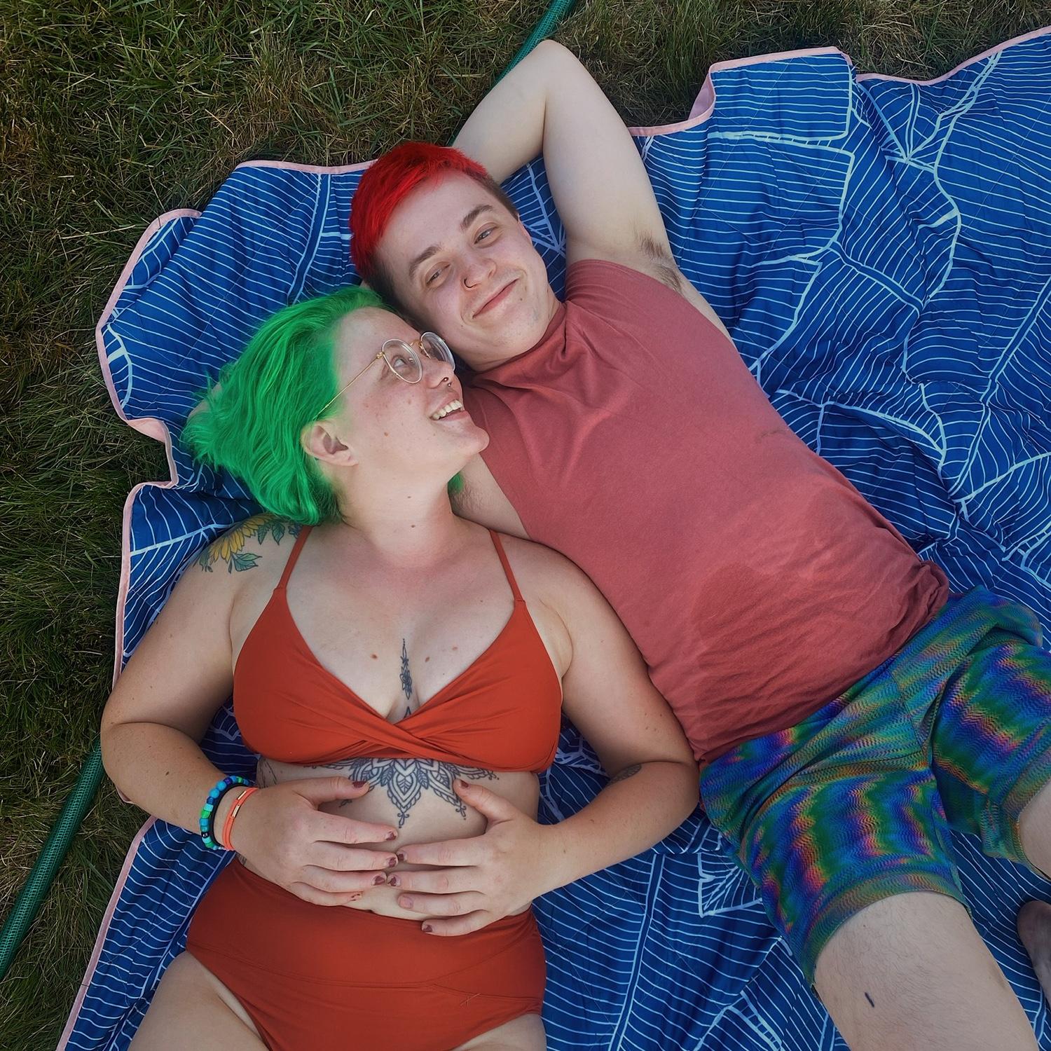 at our “bring your own pool” Fourth of July party right after we first started dating (July 2023)
