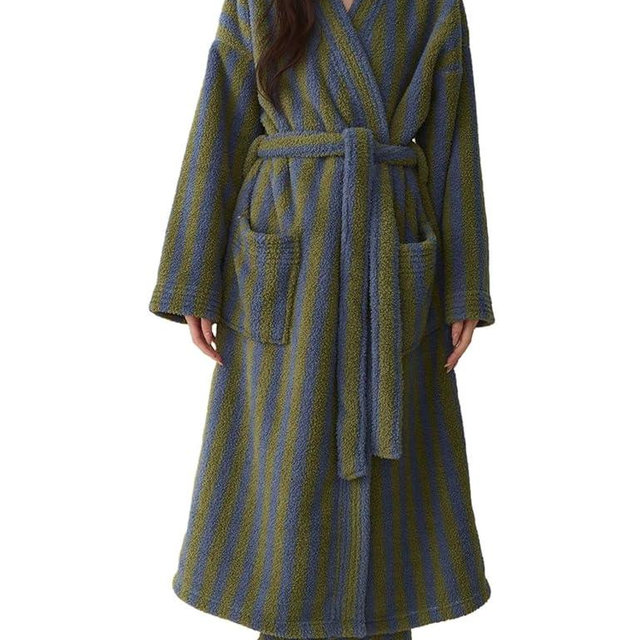 Arssm Womens Striped Fluffy Robe Long Plush Bathrobes Fuzzy Warm Cozy Thick Oversized Loungewear Maxi Robe