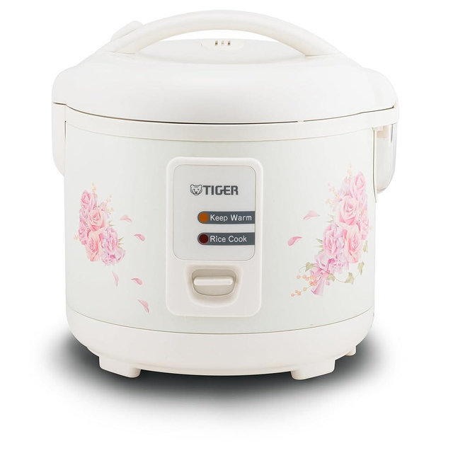 Tiger JAZ-A18U-LF 10 Cup Capacity White Rice Cooker with Non-Stick Inner Pot, Retractable Power Cord, and Keep Warm up to 12 hours (Flower)