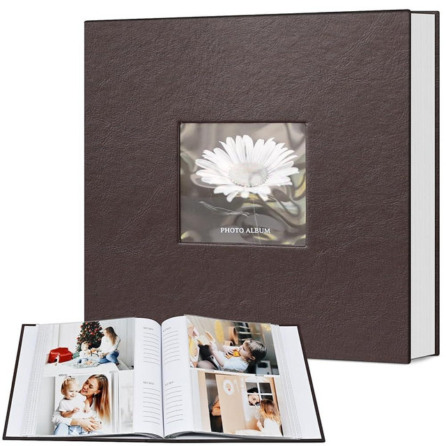 Popotop Photo Album 4x6 200 Photos with Writing Space, Leather Cover Album with Display Picture Window, Photo Book for Wedding Family Baby Gift