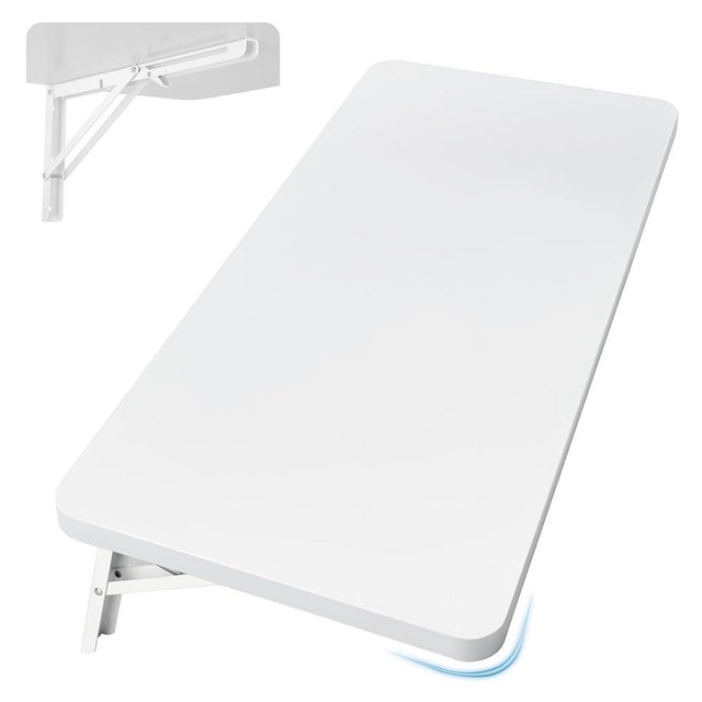Neoaider Upgrade Wall Mounted Folding Table 31.5”L x 15.7”W, Laundry Folding Table with Heavy Duty Metal Collapsible Shelf Brackets, Wall Mounted Desk Fold Down for Small Spaces, White
