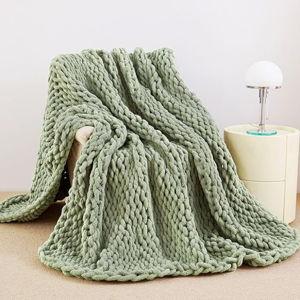 Admitrack Chunky Knit Blanket Throw, 100% Hand Knit Chenille Throw Blanket for Sofa & Home Decor, Soft and Cozy Knitted Throw Blankets (Sage Green，51"x63")