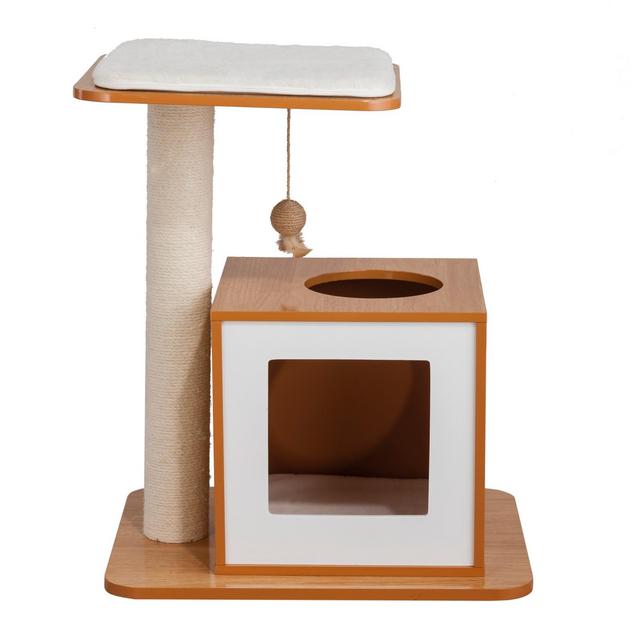 Elegant Home Fashion My Buddy's Scratch Post House Cat Tower - White/Natural