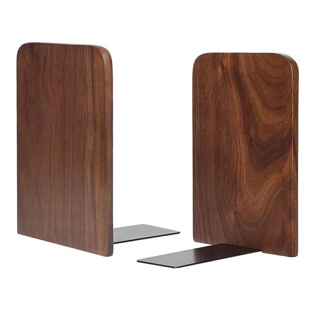 MaxGear Book Ends Universal Premium Bookends for Shelves, Non-Skid Bookend, Heavy Duty Wood Book End, Book Stopper for Books/Movies/CDs/Video Games, 5.2 x 3.2 x 4.2 inches, Walnut (1 Pair/2 Pieces)