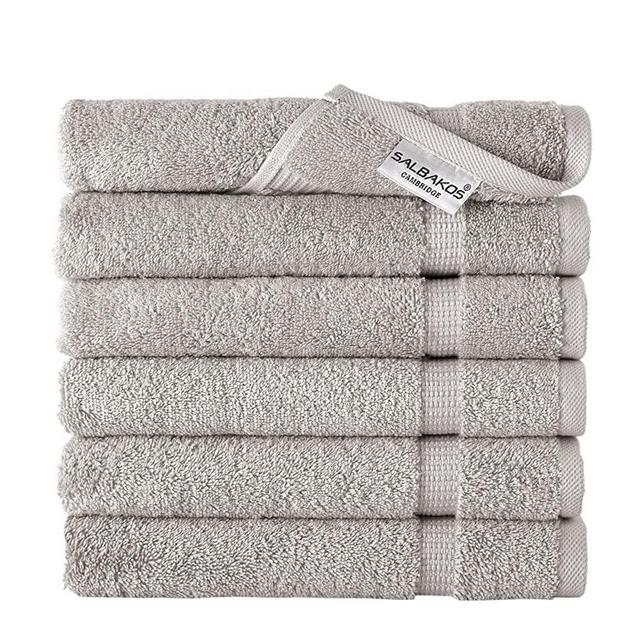 SALBAKOS Turkish Cotton Hotel & Spa Hand Towel Set, 16 by 30 Inch, Pack of 6, Stone